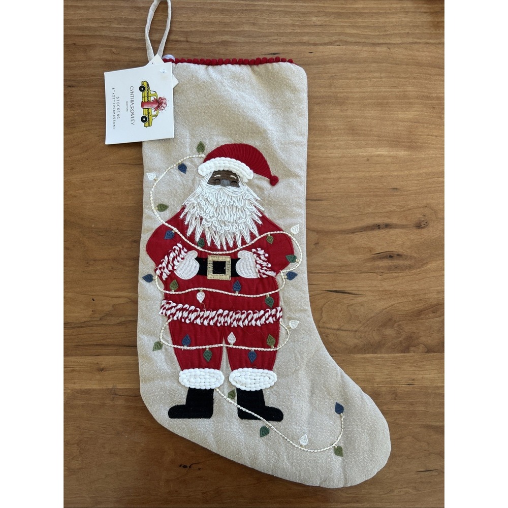 CYNTHIA ROWLEY Santa Christmas Tree Lights Stocking 22‎ inch
